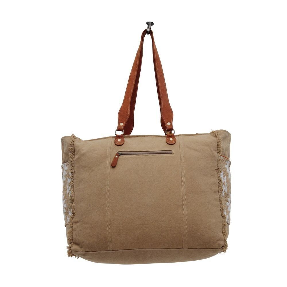 Myra Bag Handmade Camilla Weekender Bag Upcycled Canvas & Cowhide Leather - Picture 7 of 8